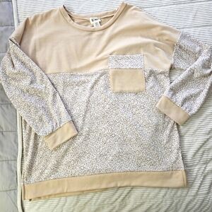 BIBI Beige and Cream Long Sleeve Top with Pocket Size L